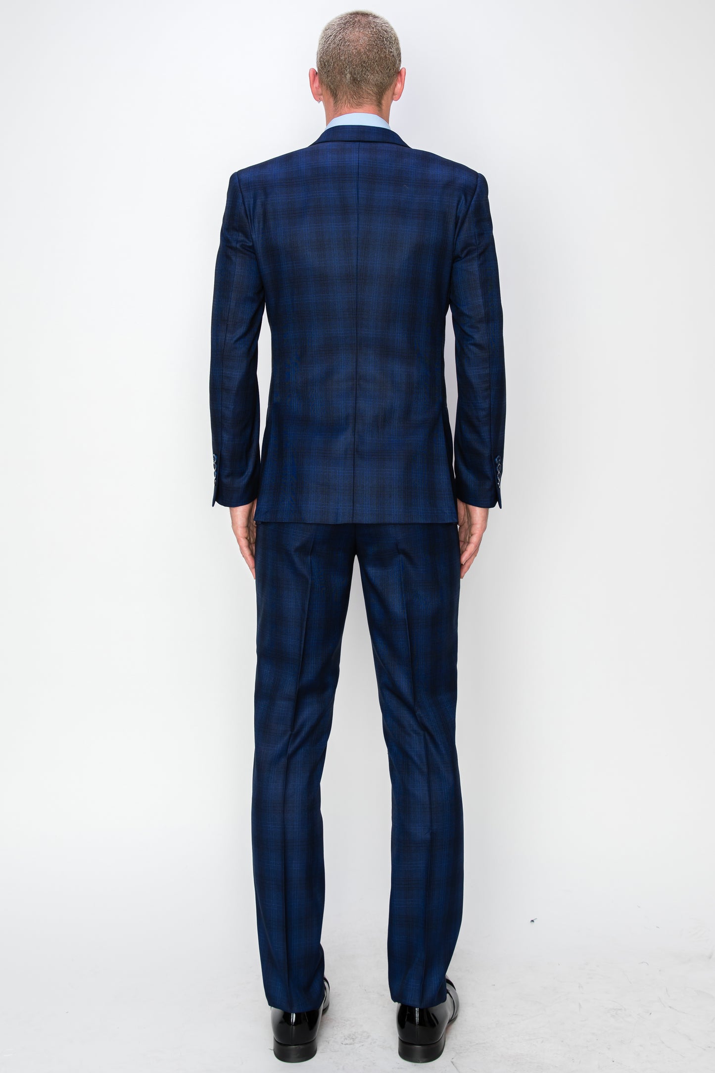 3 Piece Plaid Suit - Blue (550004)