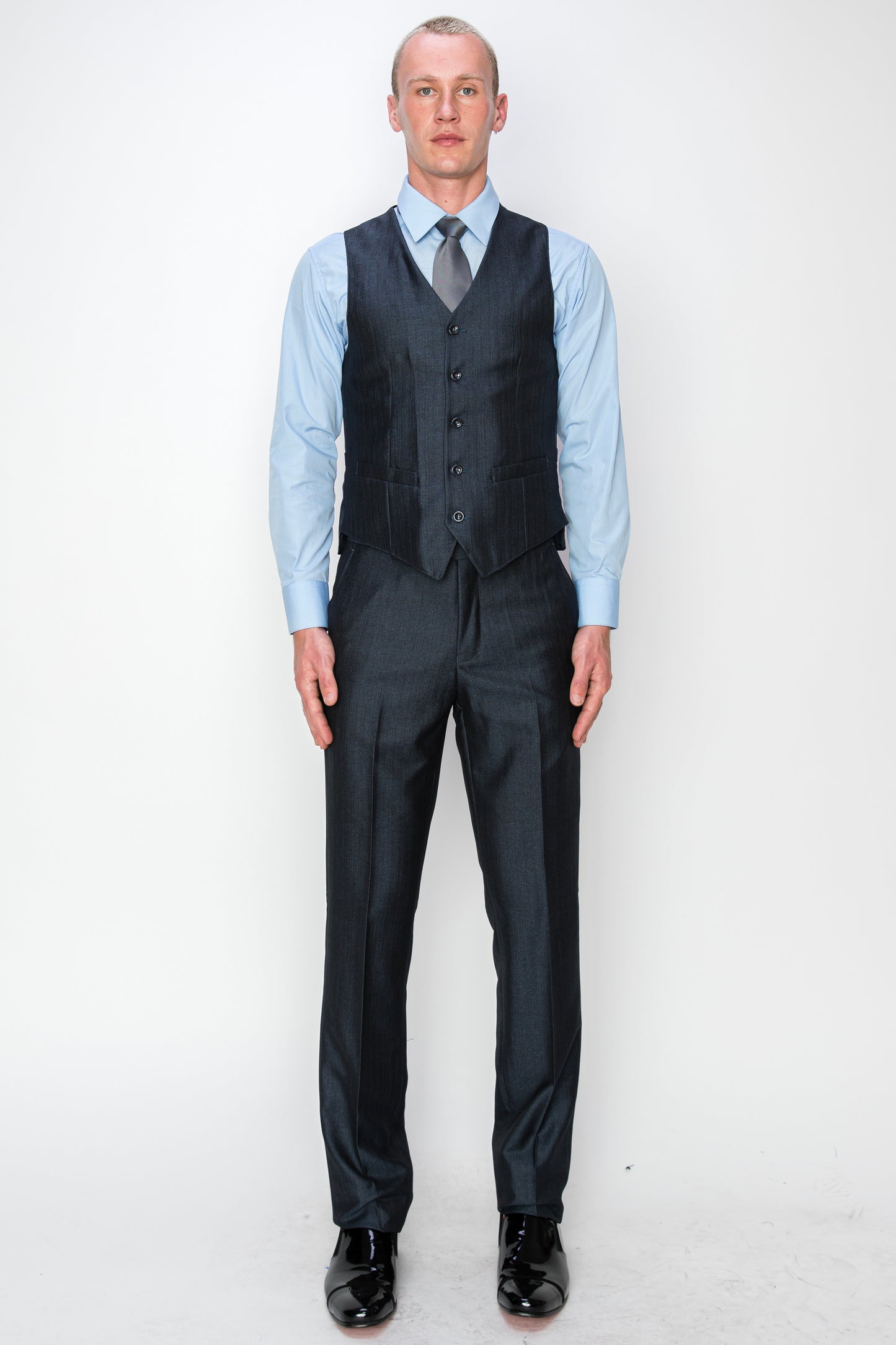 3 Piece Textured Suit - Midnight Blue (230304)