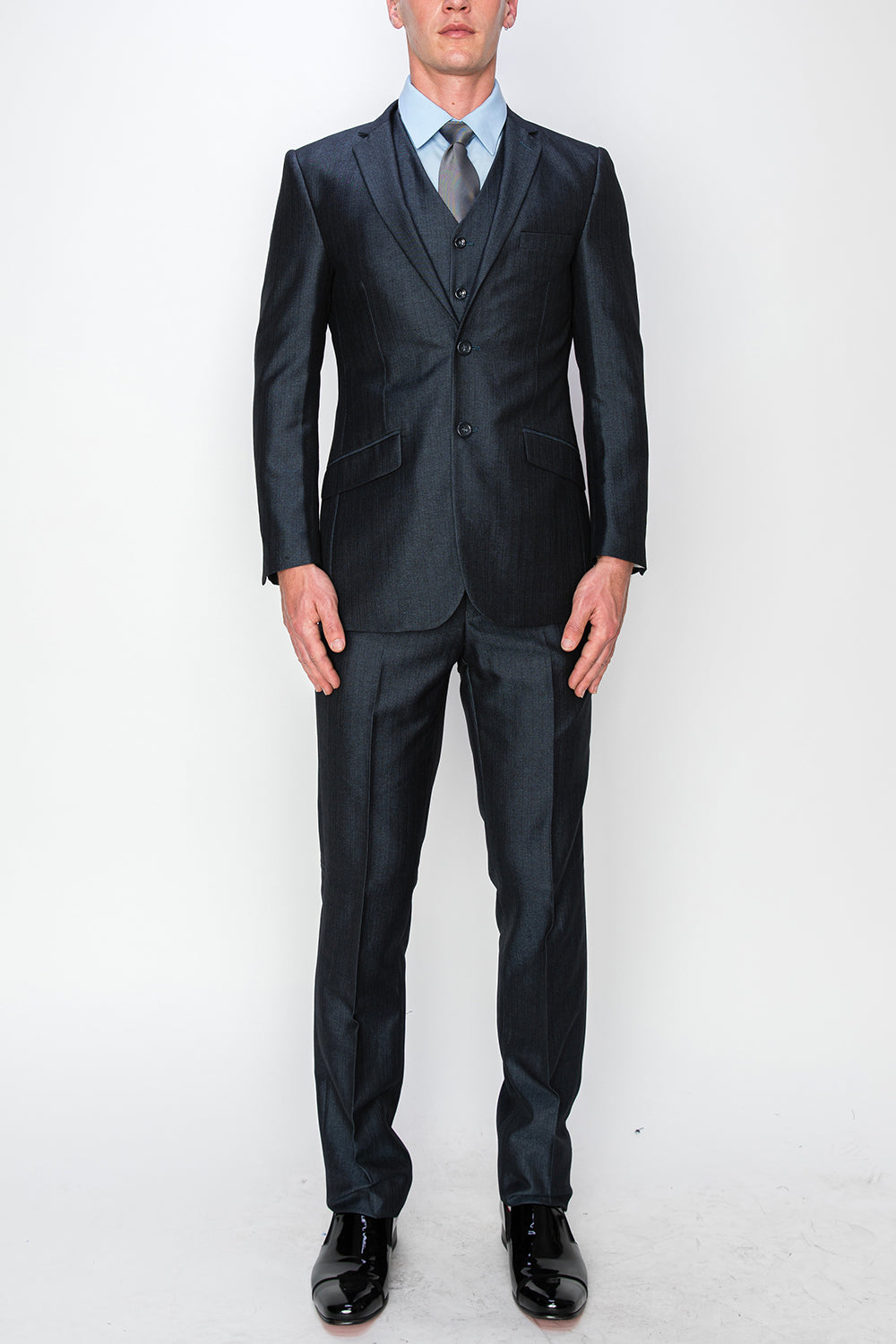 3 Piece Textured Suit - Midnight Blue (230304)