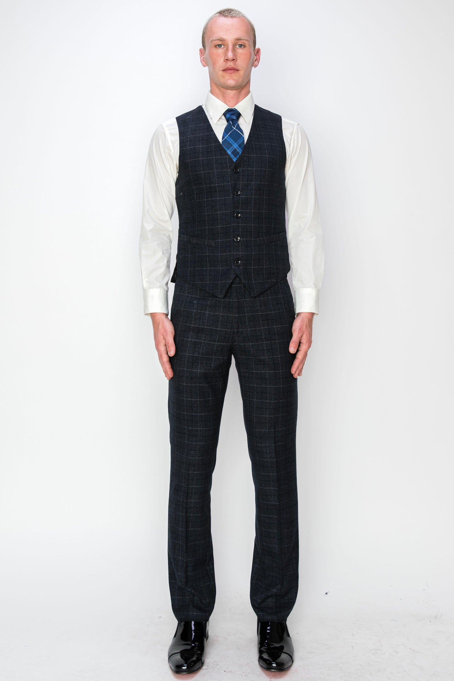 3 Piece Plaid Suit - Black (150201)