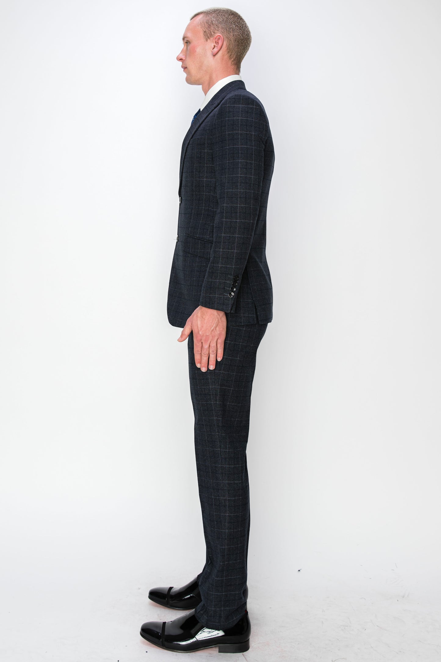 3 Piece Plaid Suit - Black (150201)