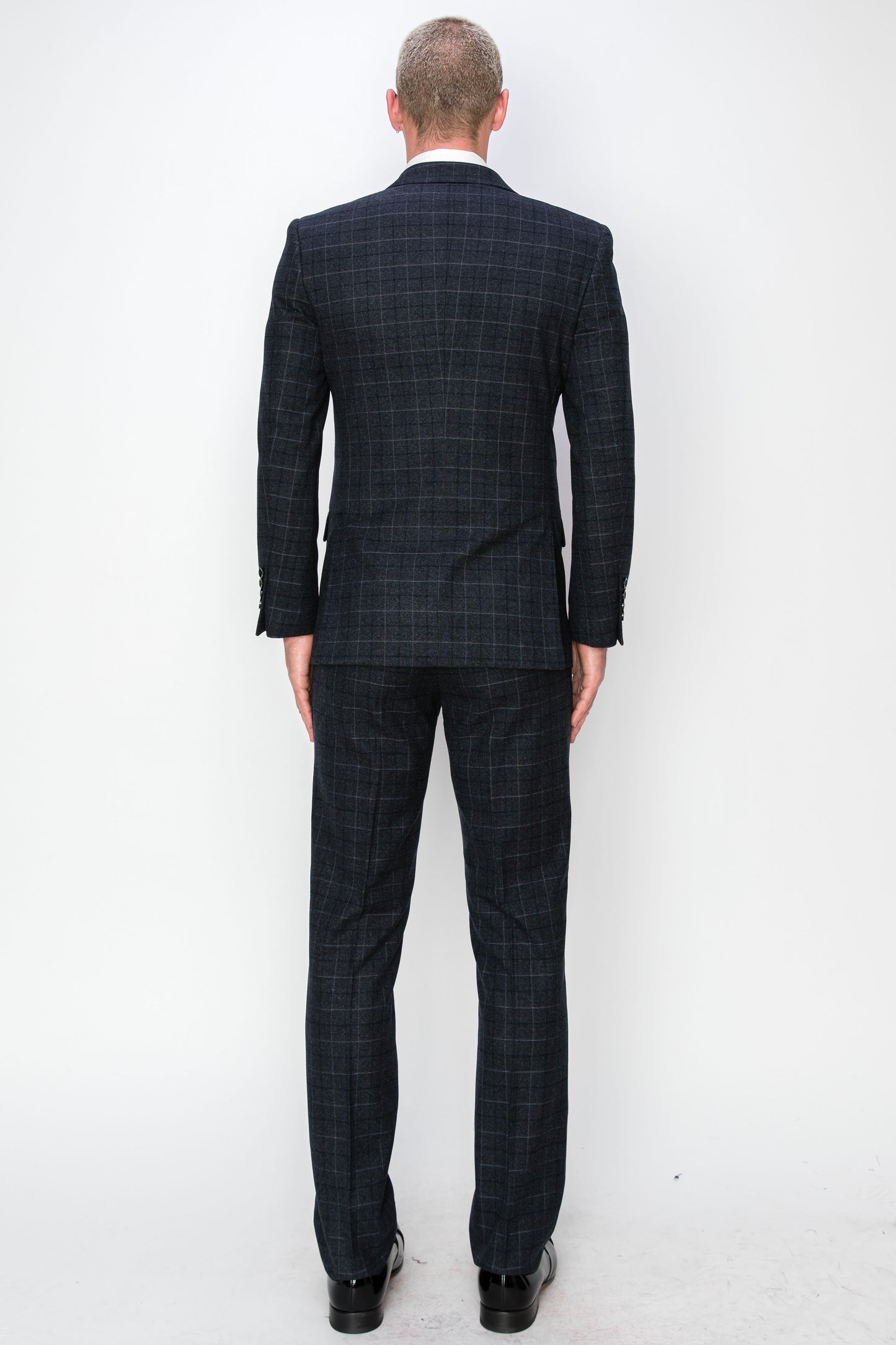 3 Piece Plaid Suit - Black (150201)