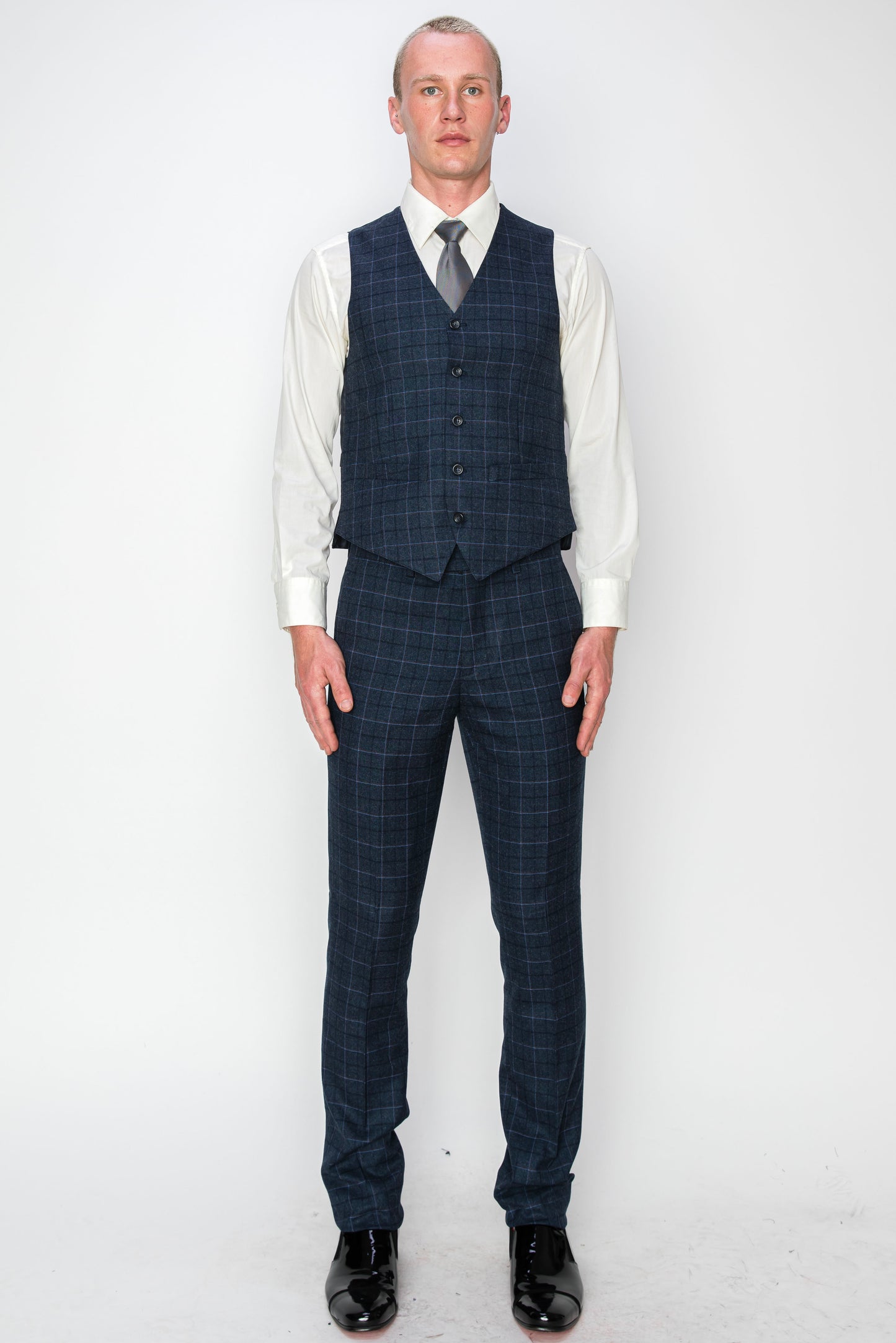 3 Piece Plaid Suit - Indigo Blue (150205)