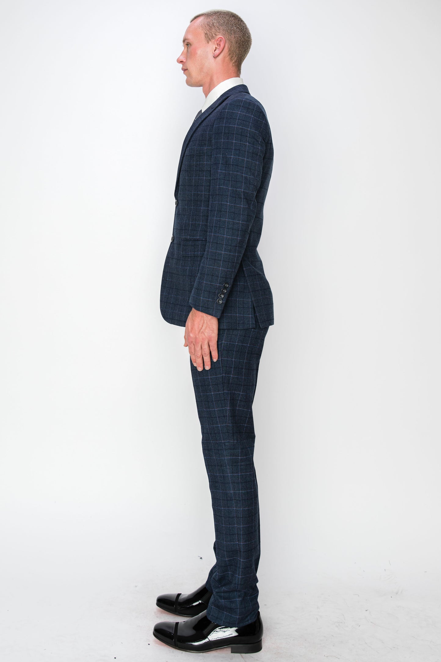 3 Piece Plaid Suit - Indigo Blue (150205)