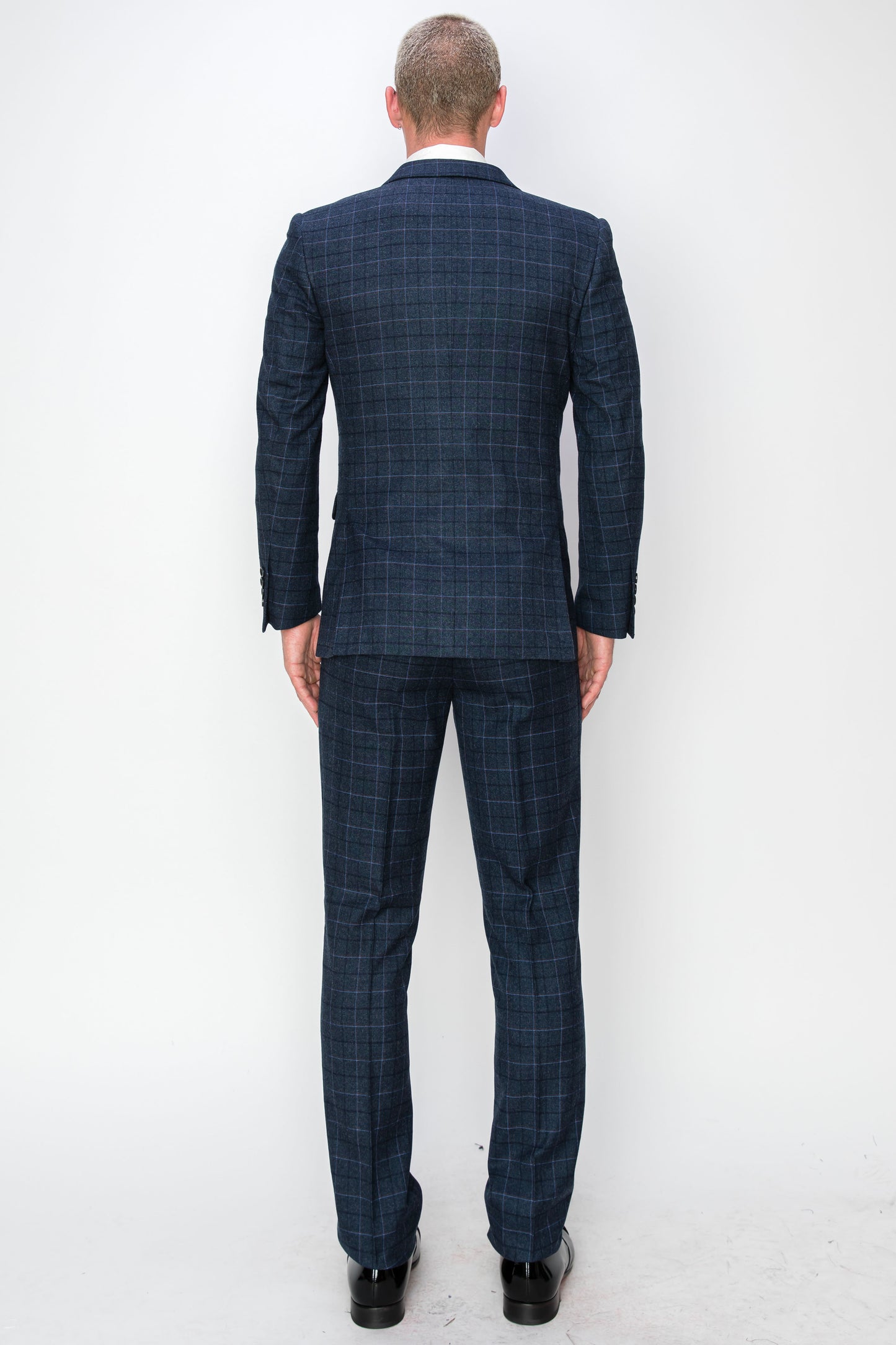 3 Piece Plaid Suit - Indigo Blue (150205)