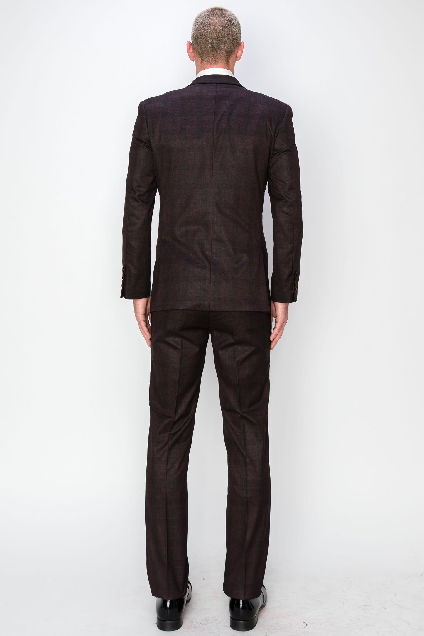 3 Piece Plaid Suit - Burgundy (615210)