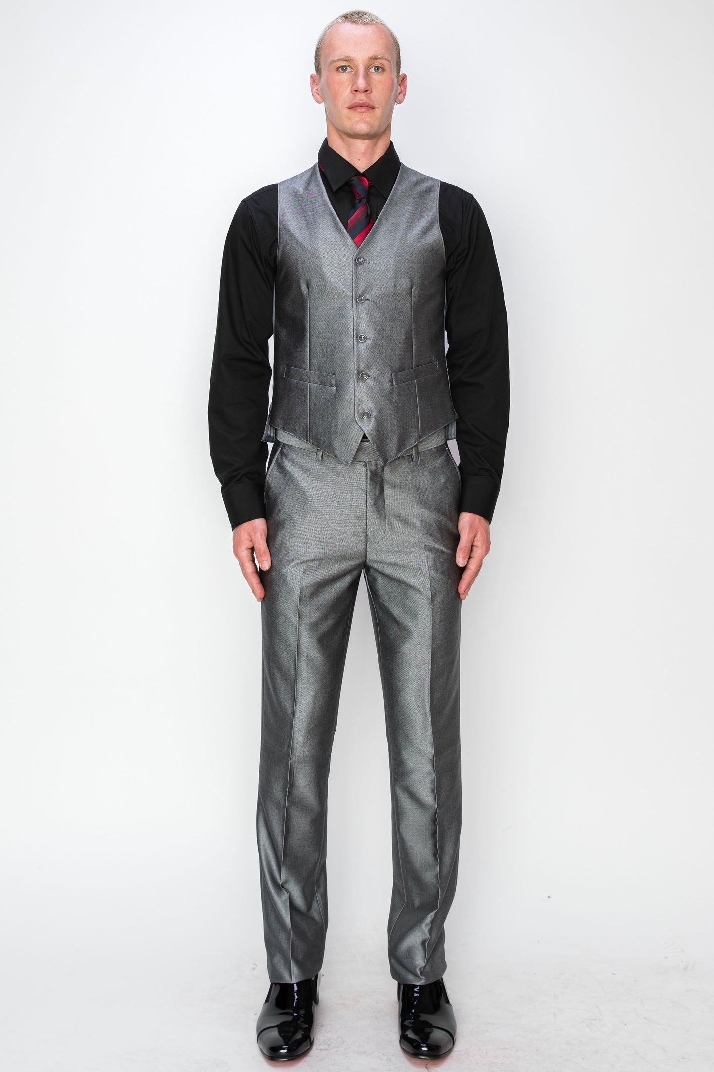 3 Piece Textured Suit - Shiny Grey (188906)