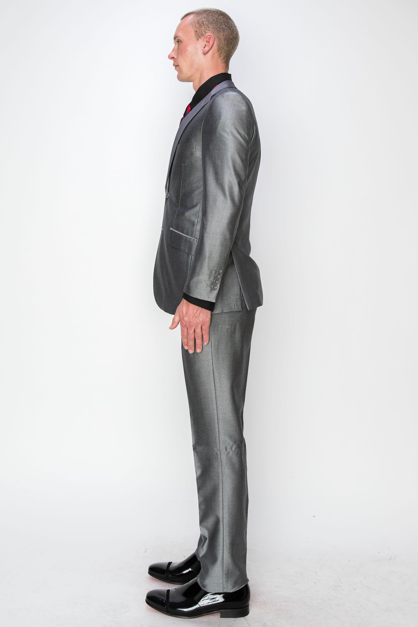 3 Piece Textured Suit - Shiny Grey (188906)