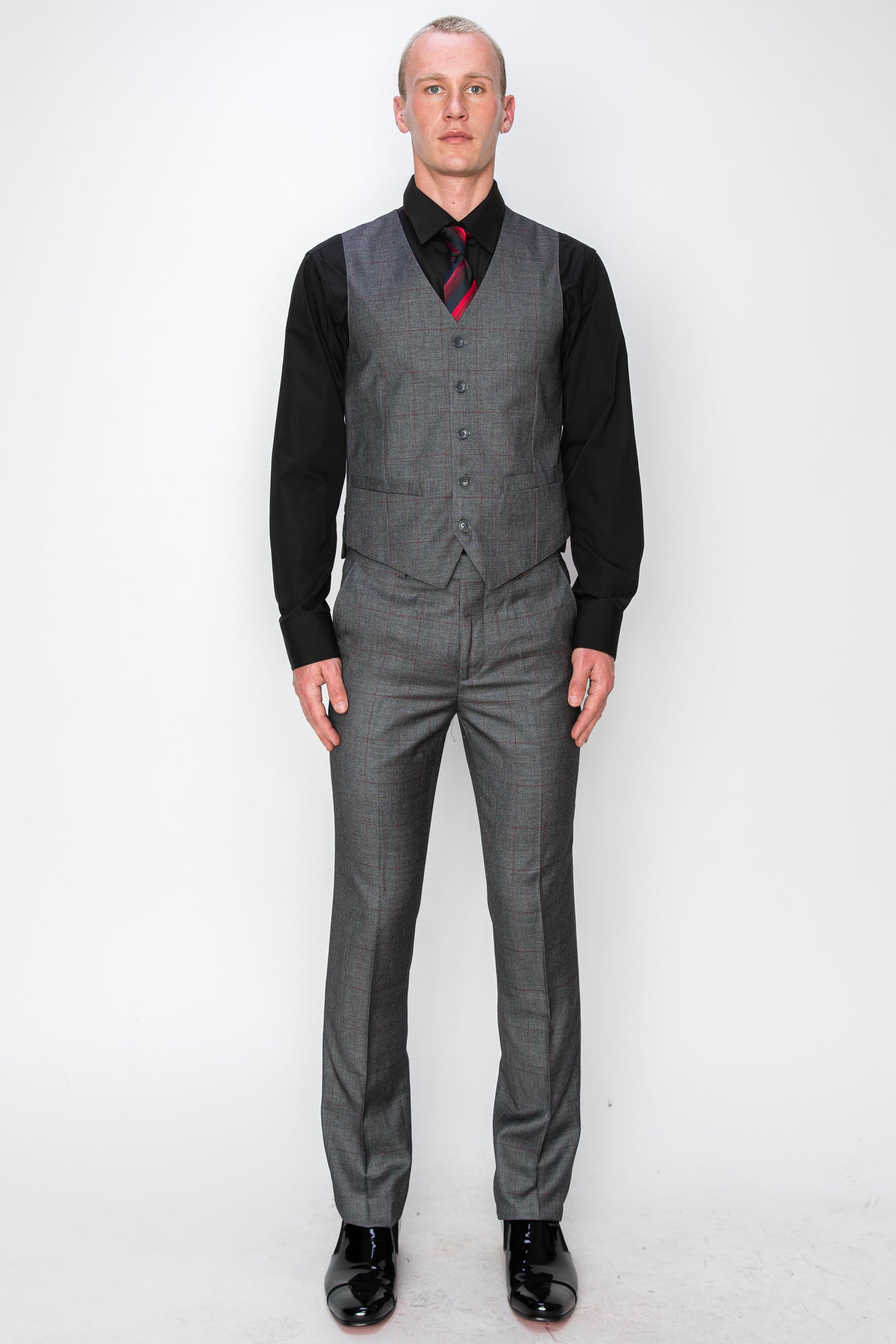 3 Piece Plaid Suit - Grey (131806)