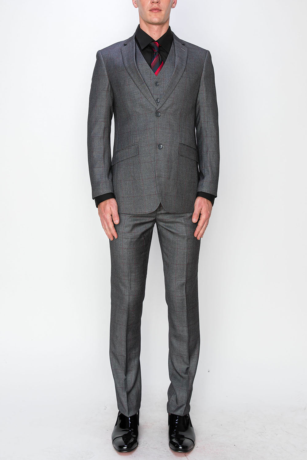 3 Piece Plaid Suit - Grey (131806)