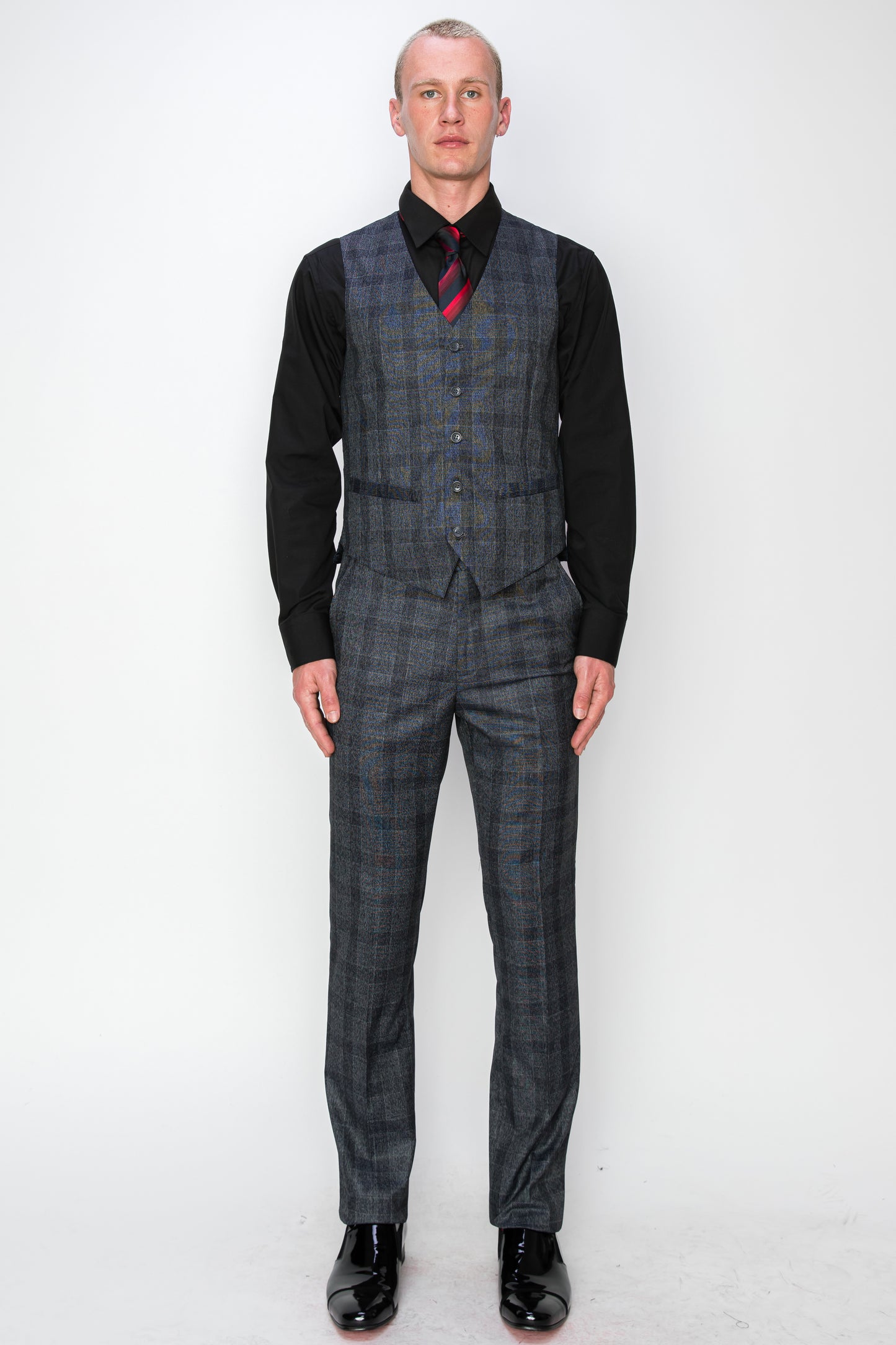 3 Piece Plaid Suit - Grey (615302)