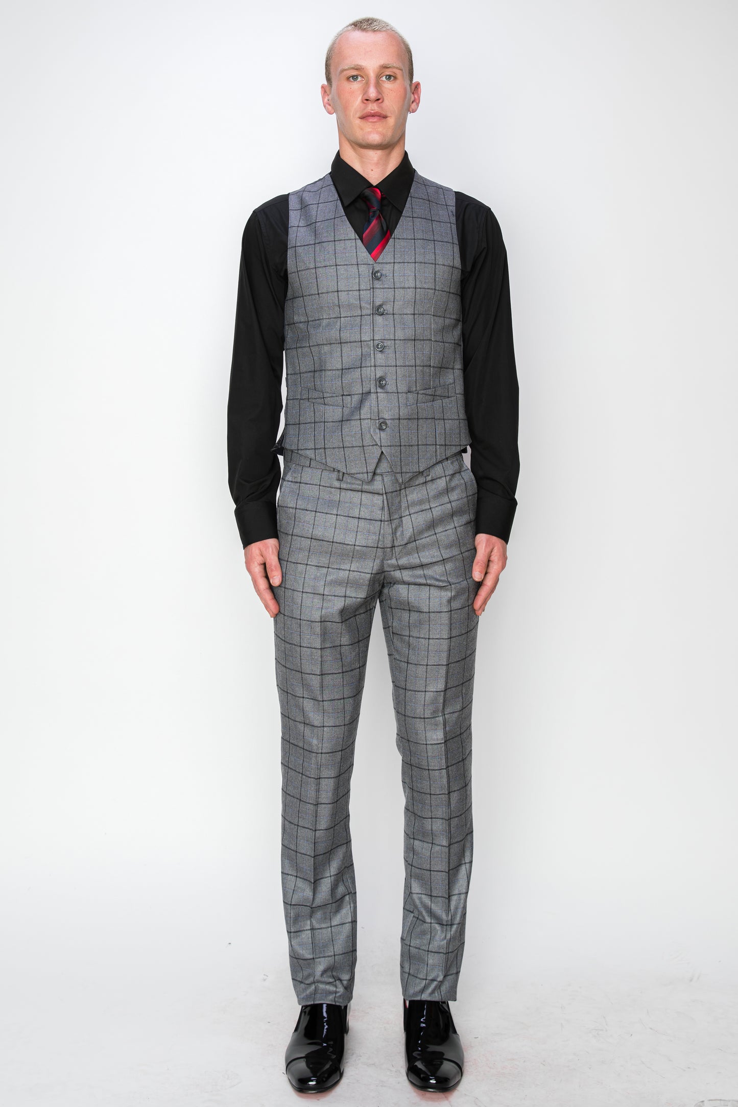 3 Piece Plaid Suit - Grey (150206)