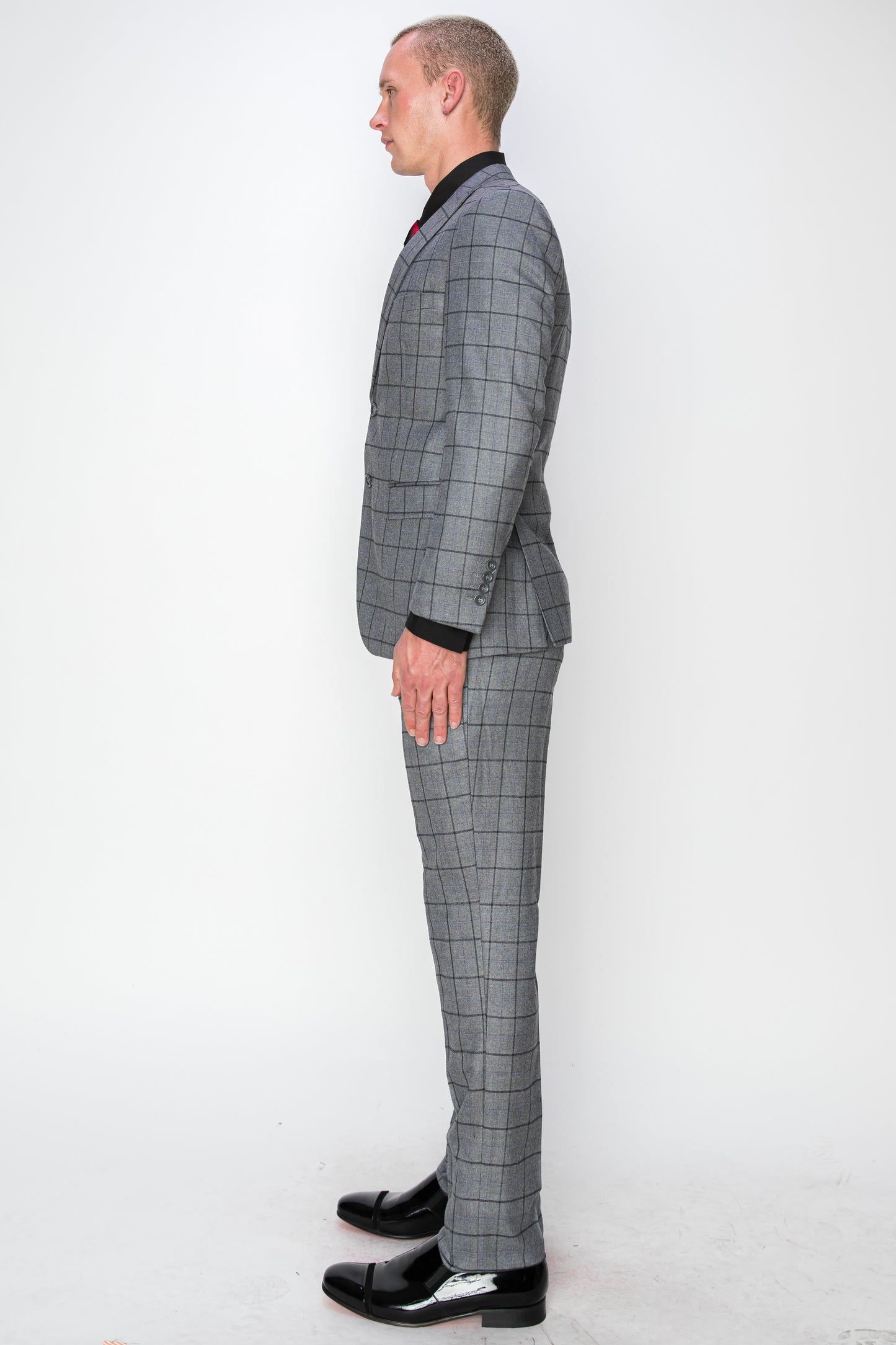 3 Piece Plaid Suit - Grey (150206)